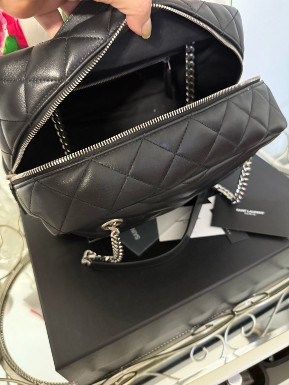 Saint Laurent Black Quilted Leather bag camera large with YSL Hardware
